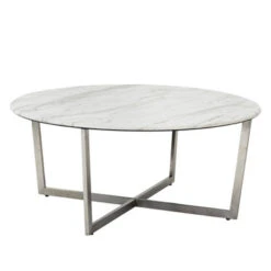 Paige Round Coffee Table - White/Stainless Steel -Furniture Sales 010199012 2 15917.1690292086.386.513 1