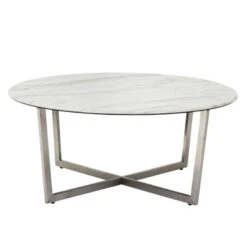 Paige Round Coffee Table - White/Stainless Steel -Furniture Sales 010199012 40820.1690292085.386.513 1