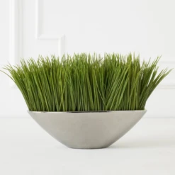 Faux Grass In Silver Pot