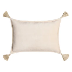 Velvet Tassle Lumbar Pillow - Light Beige